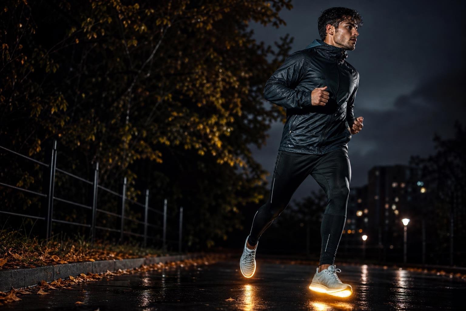 Runner wearing Skechers AERO Glow in the Dark shoes during an evening workout