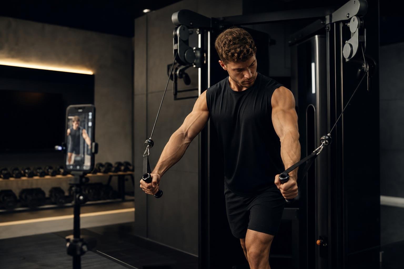 Speediance Gym Monster digital cable machine in a dark home gym